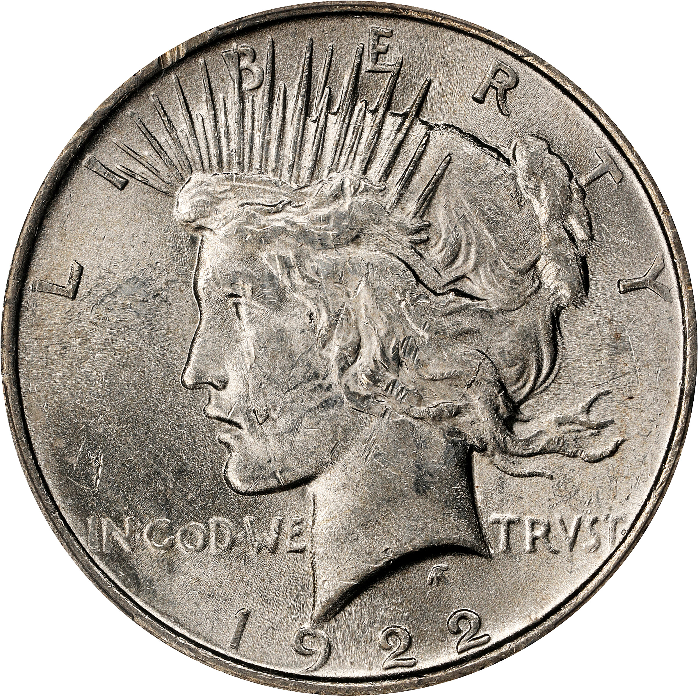 1922 Peace Silver Dollar. VAM-5A. Top 50 Variety. Scar Cheek. MS-61 (PCGS).