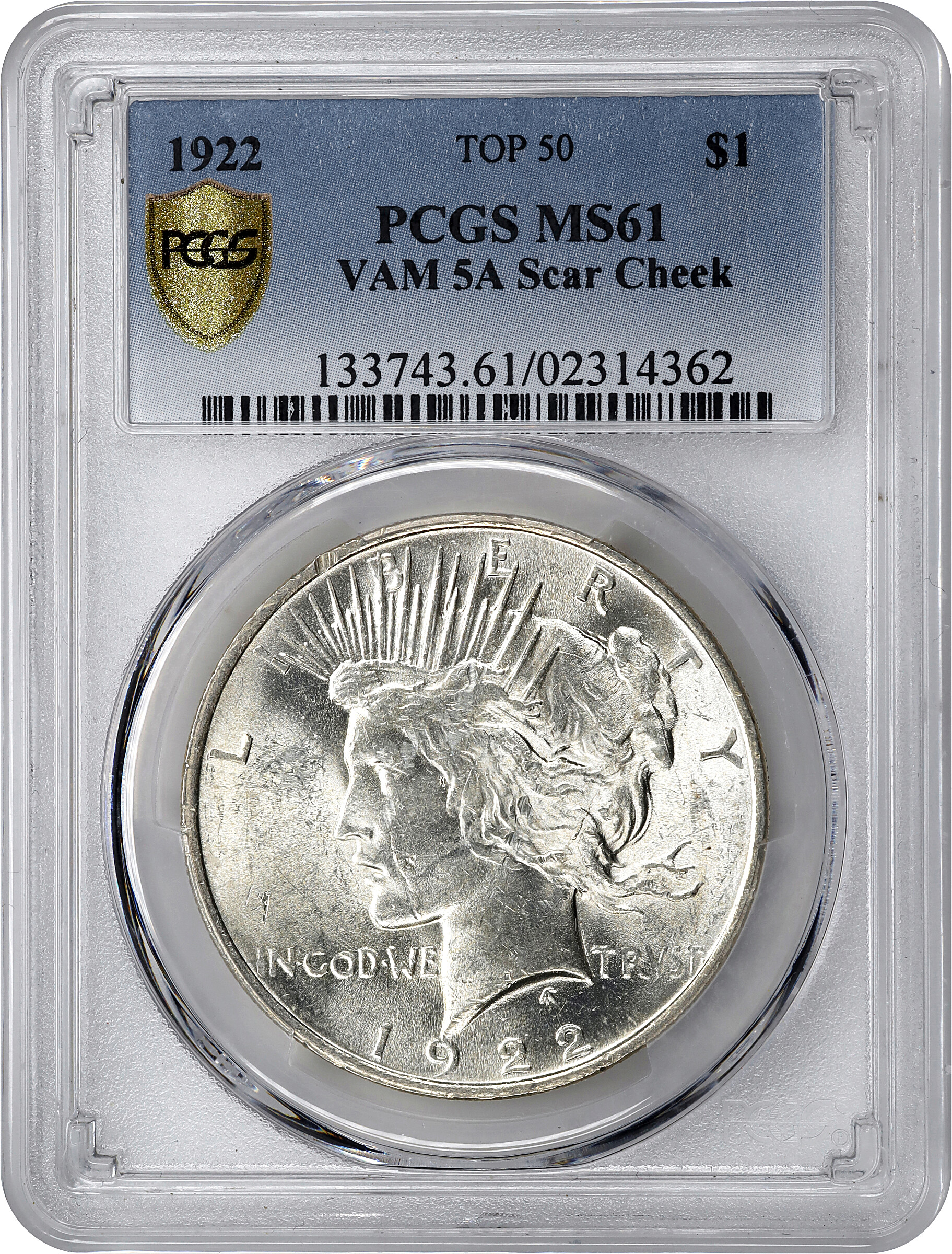 1922 $1  Scar Cheek, VAM-5A1 AU50 CAC thumbnail 19