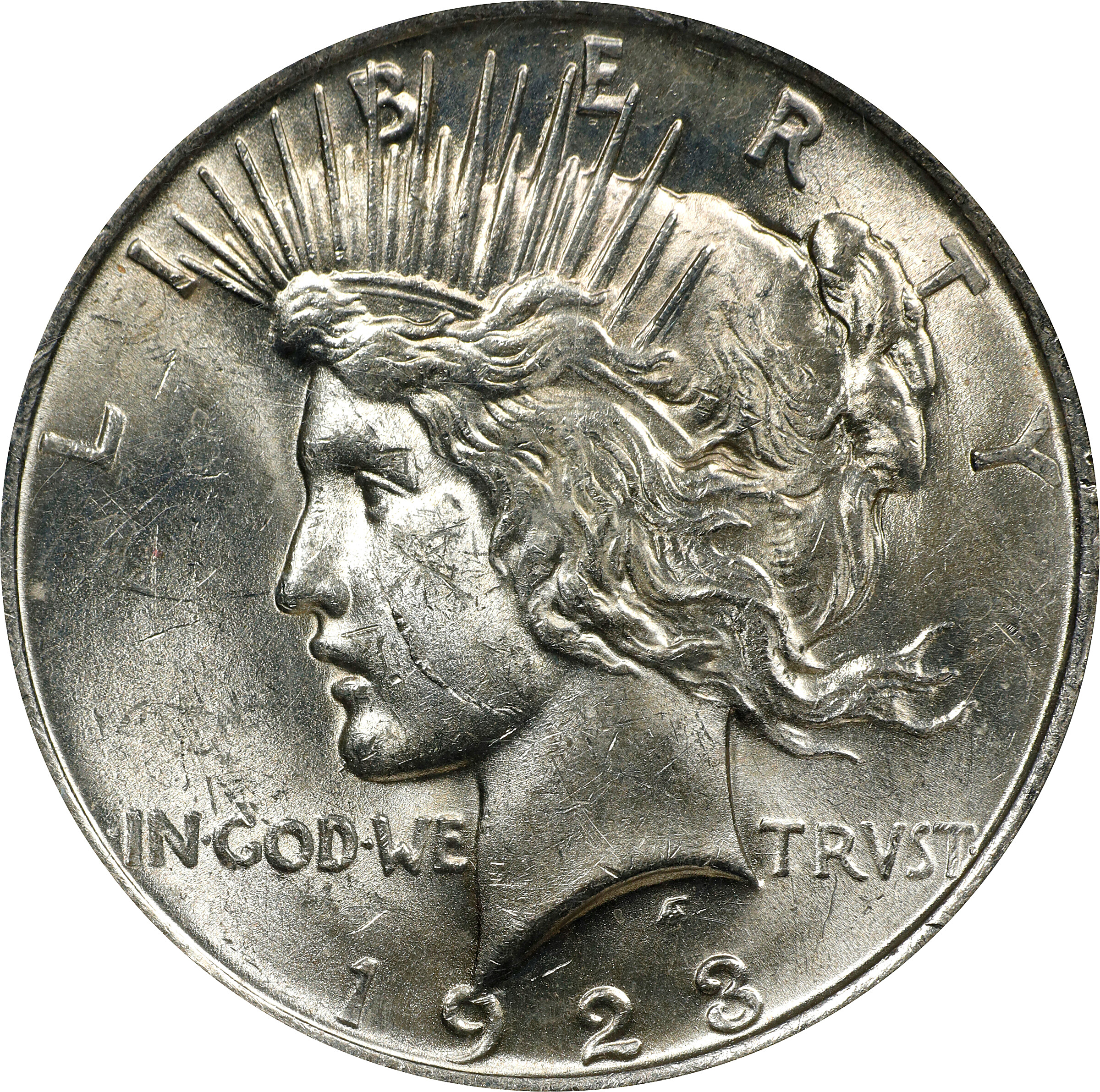 1923 Peace Silver Dollar. VAM-1D. Top 50 Variety. Whisker Cheek. MS-61 (PCGS).