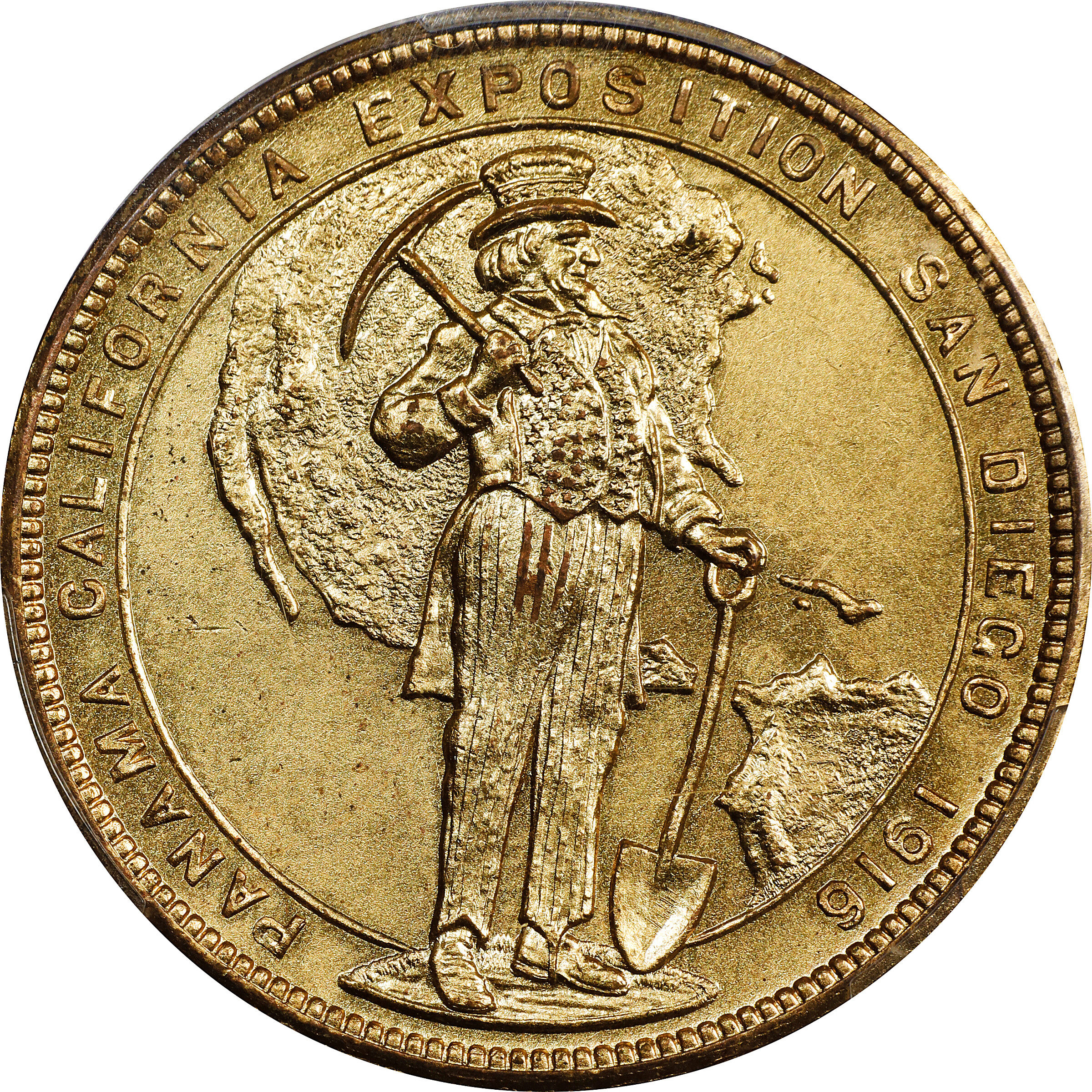 1916 Panama-California Exposition. Official Medal. HK-431, SH 19-2 GP. Rarity-6. Gilt Bronze. MS-64 (PCGS).