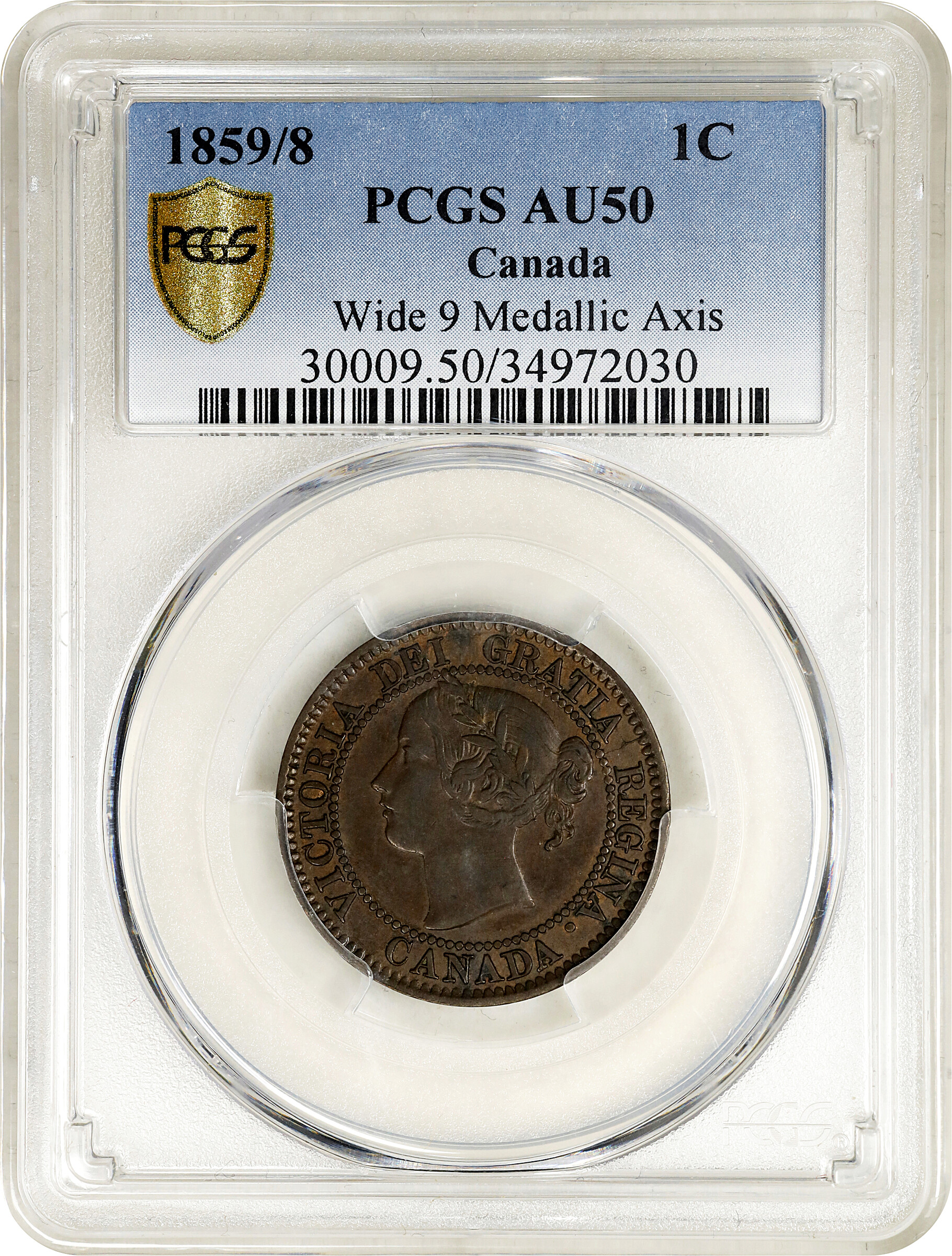 1859/8 1c Province of Canada, Medal Alignment, Wide 9 MS BN VF35 BN thumbnail 5