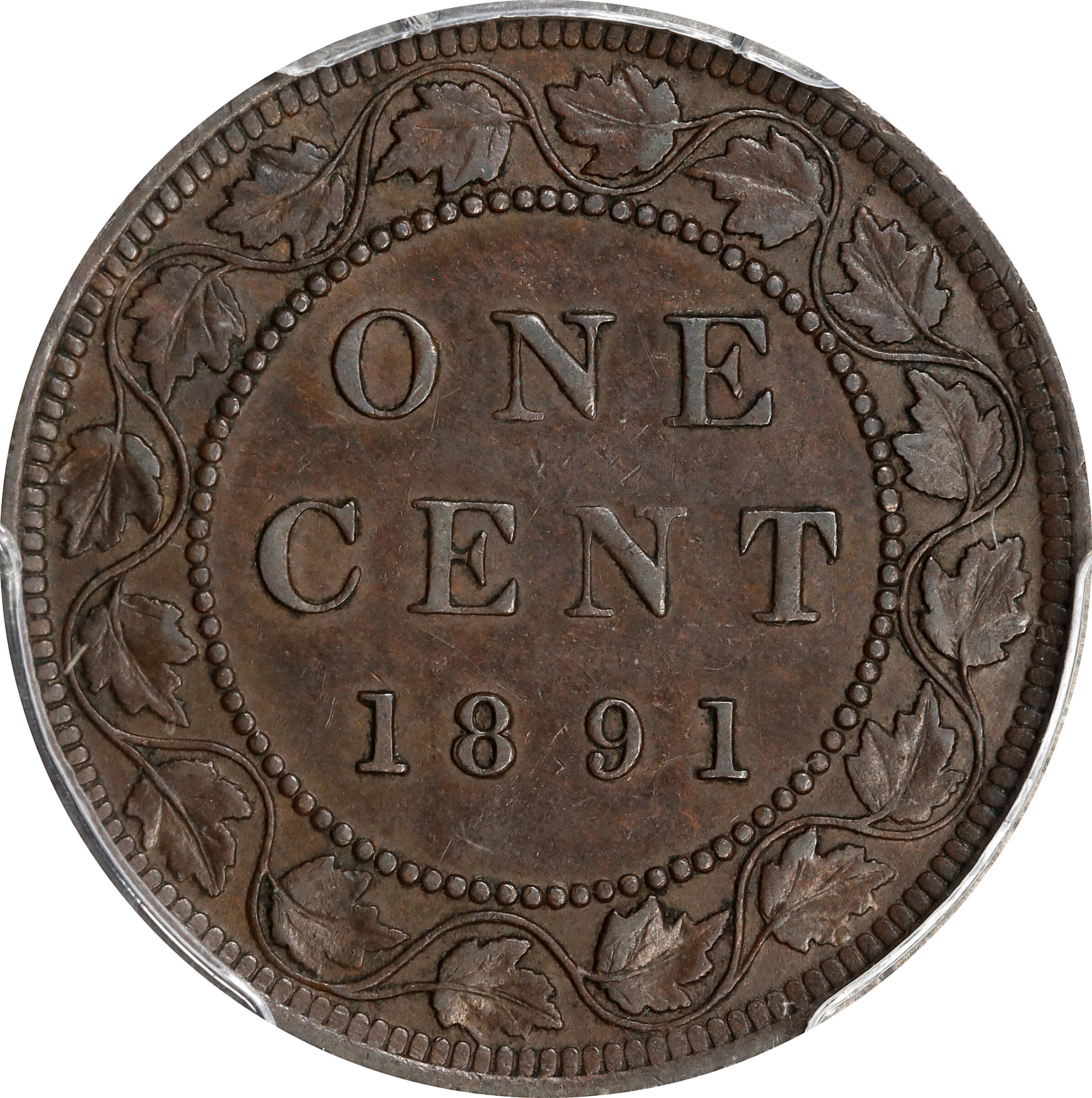 1891 1c Small Date, Large Leaves, Obverse 2 MS BN AU50 BN thumbnail 4