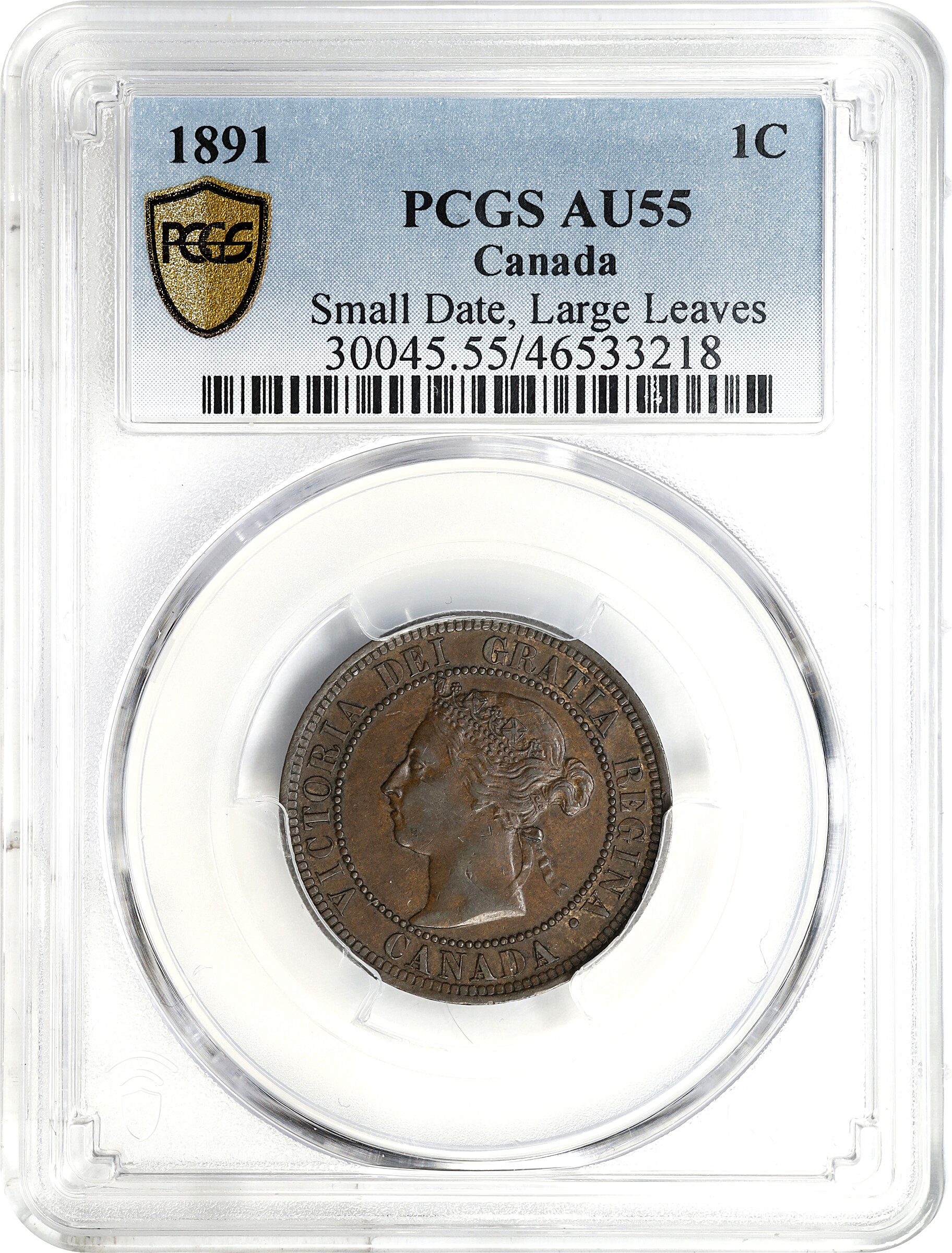1891 1c Small Date, Large Leaves, Obverse 2 MS BN AU50 BN thumbnail 5