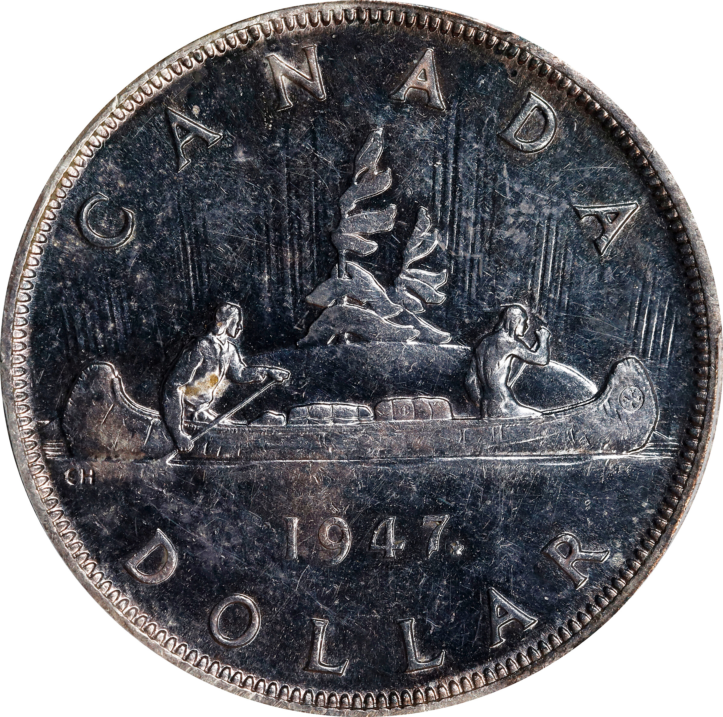 1947 S$1 Maple Leaf MS (KM-37) XF40 thumbnail 9