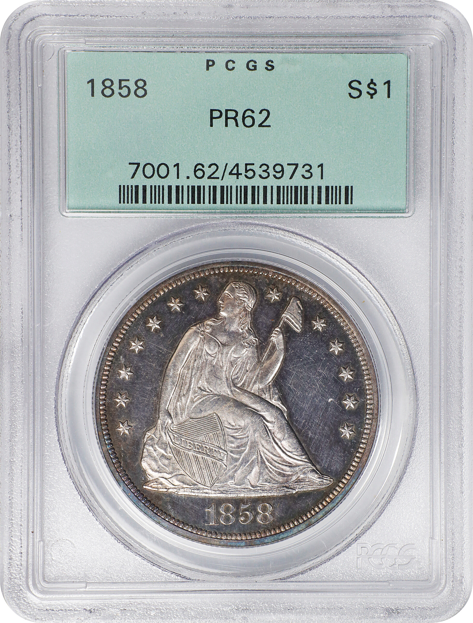 1858 $1 PR62 CAC thumbnail 4