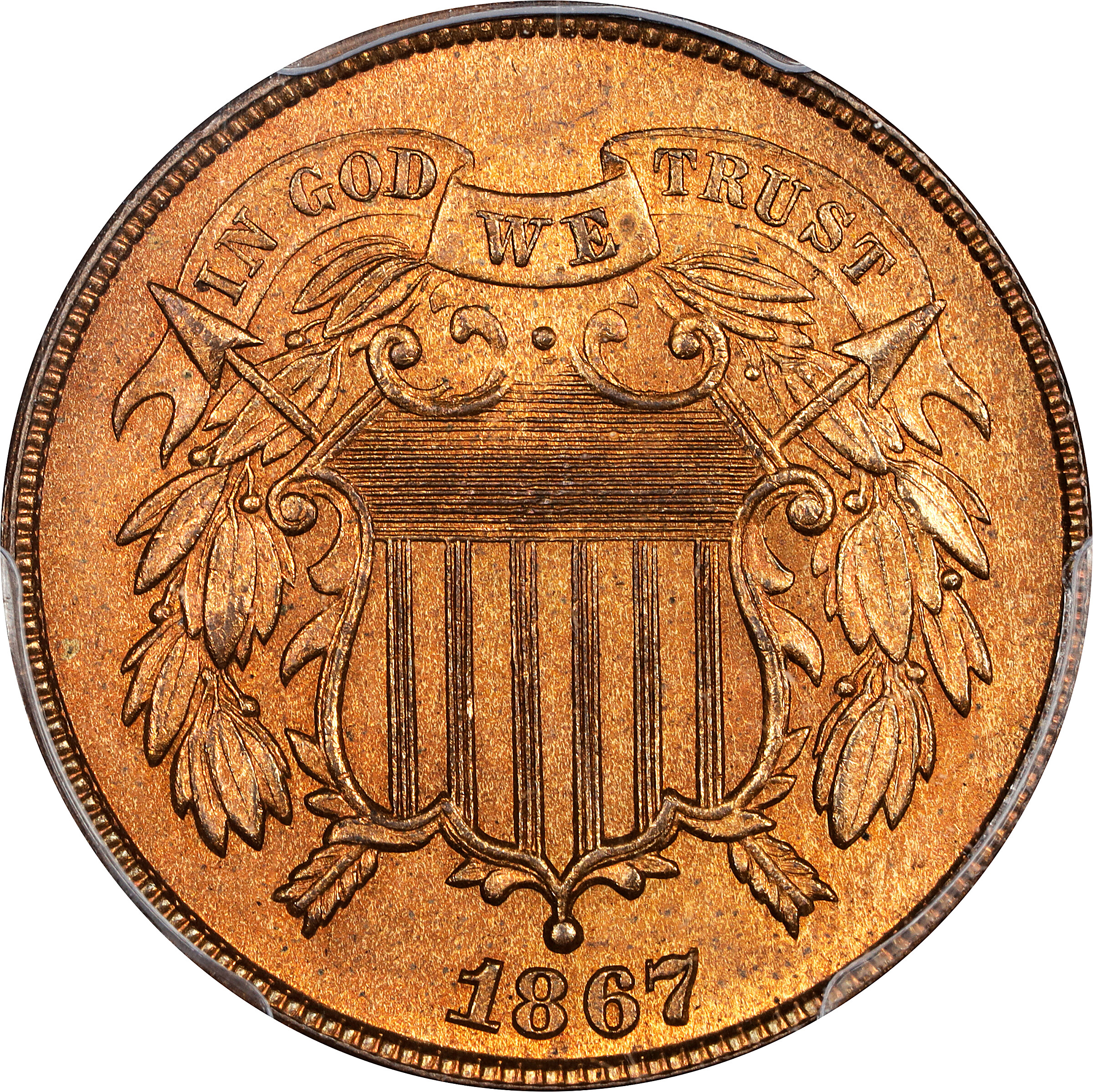 1867 Two-Cent Piece. MS-65 RD (PCGS).
