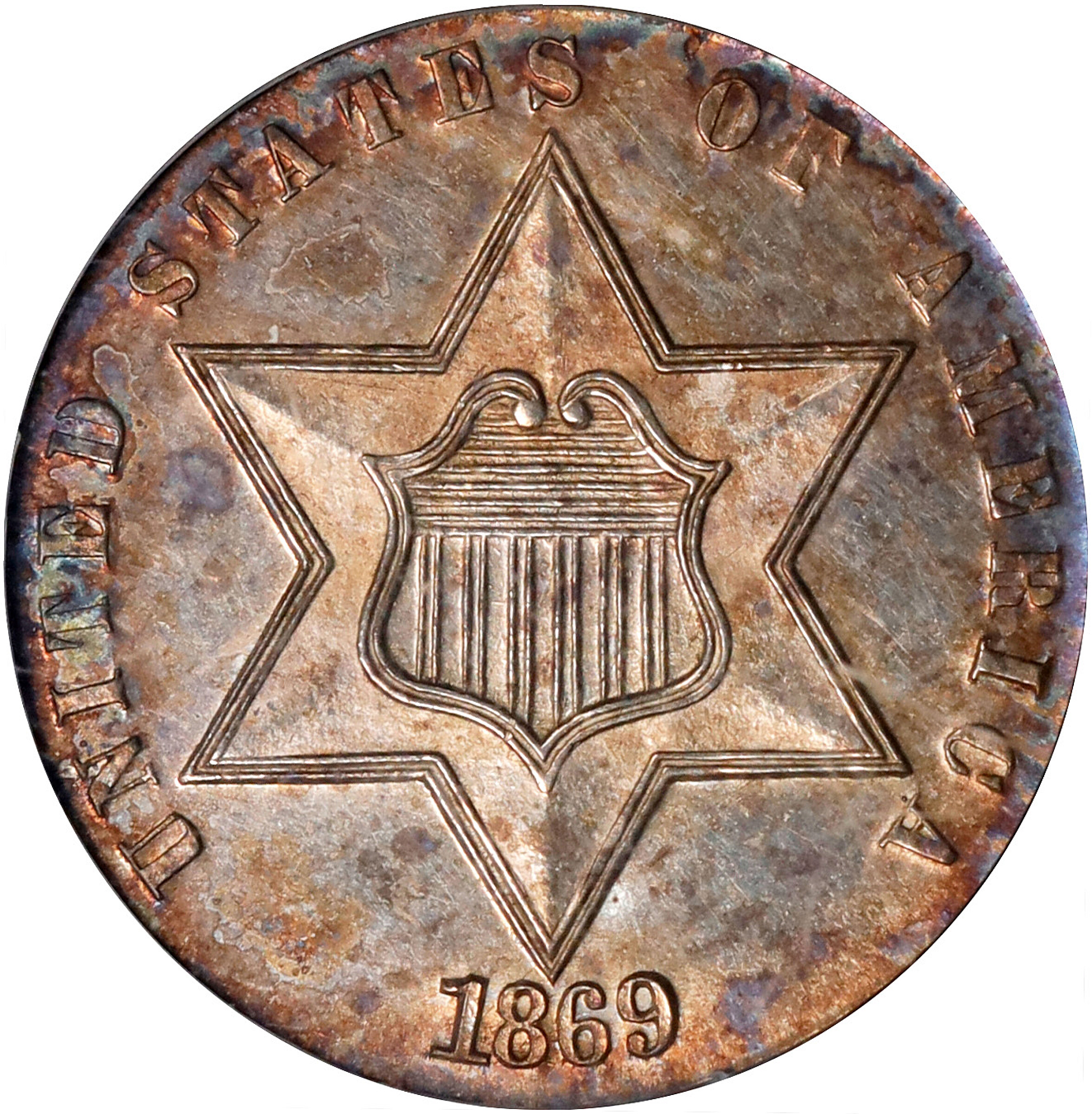 1869/'8' Silver Three-Cent Piece. Breen-2960. Proof-62 (PCGS).