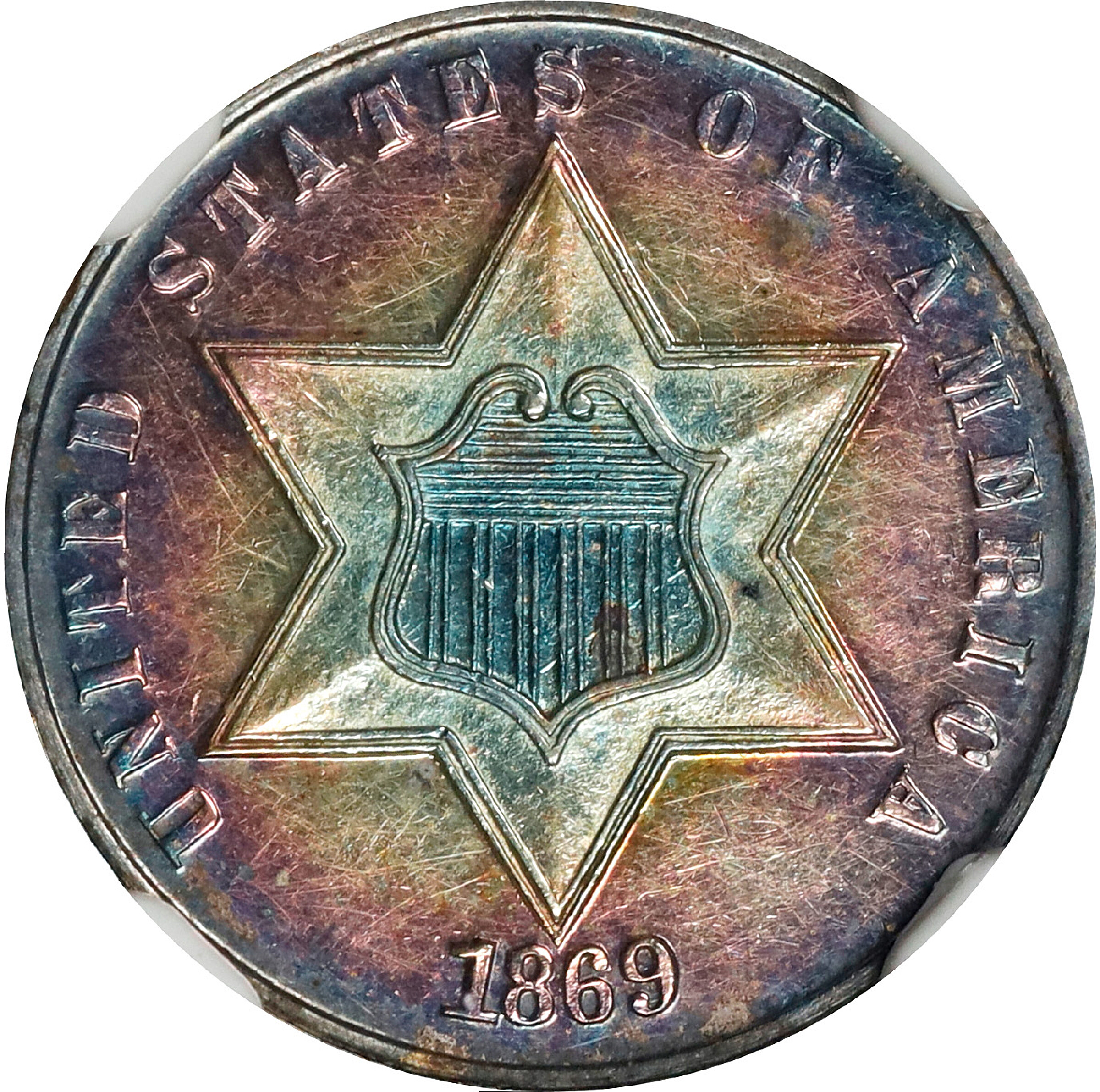 1869/'8' Silver Three-Cent Piece. Breen-2960. Proof-61 (NGC).