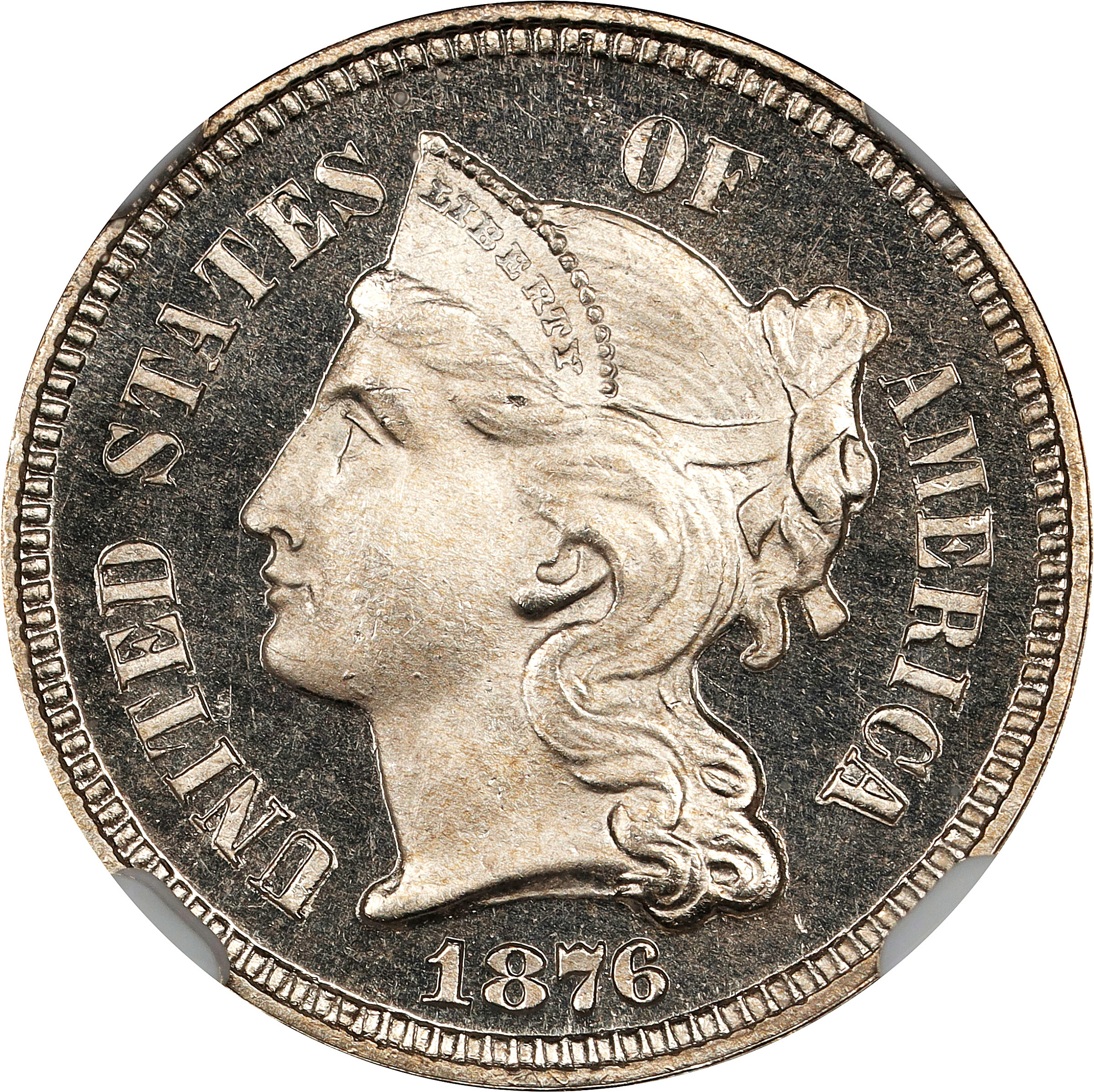 1876 Nickel Three-Cent Piece. Proof-66 Ultra Cameo (NGC).