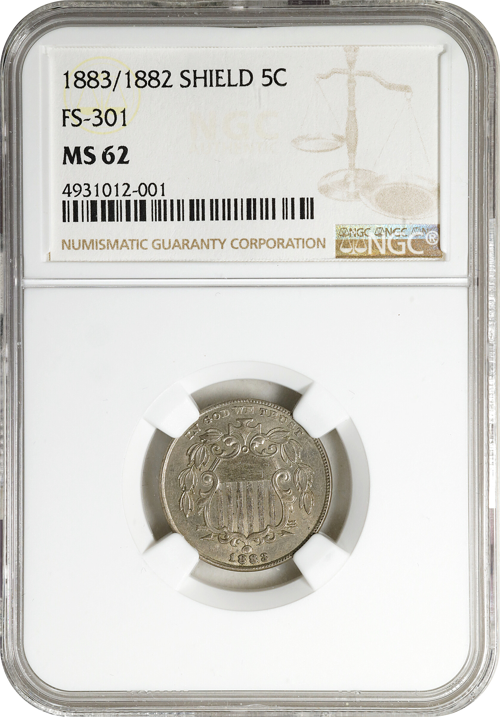 1883/2 5c Shield, Overdate, FS-301 VF30 thumbnail 21