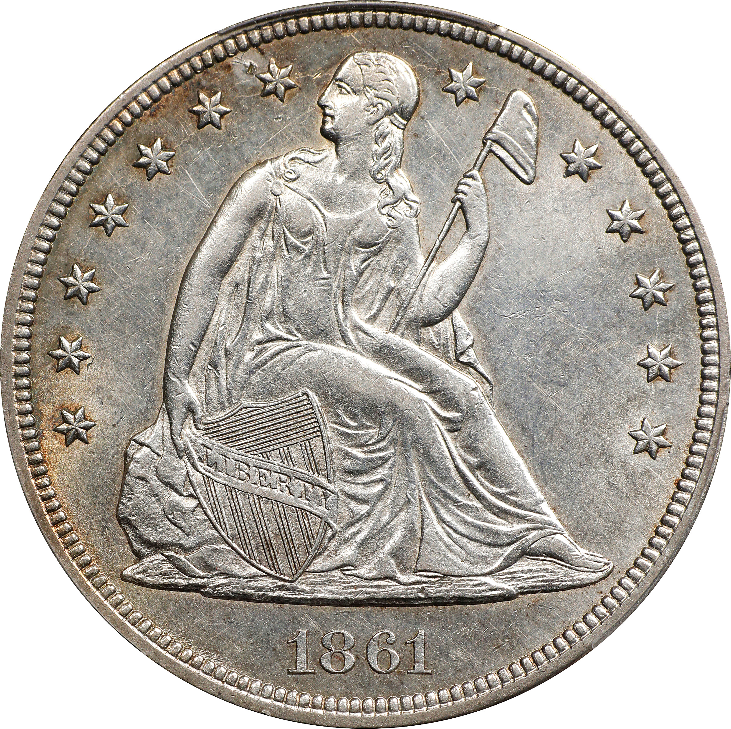 1861 Liberty Seated Silver Dollar. OC-4. Rarity-4-. AU-58 (PCGS).
