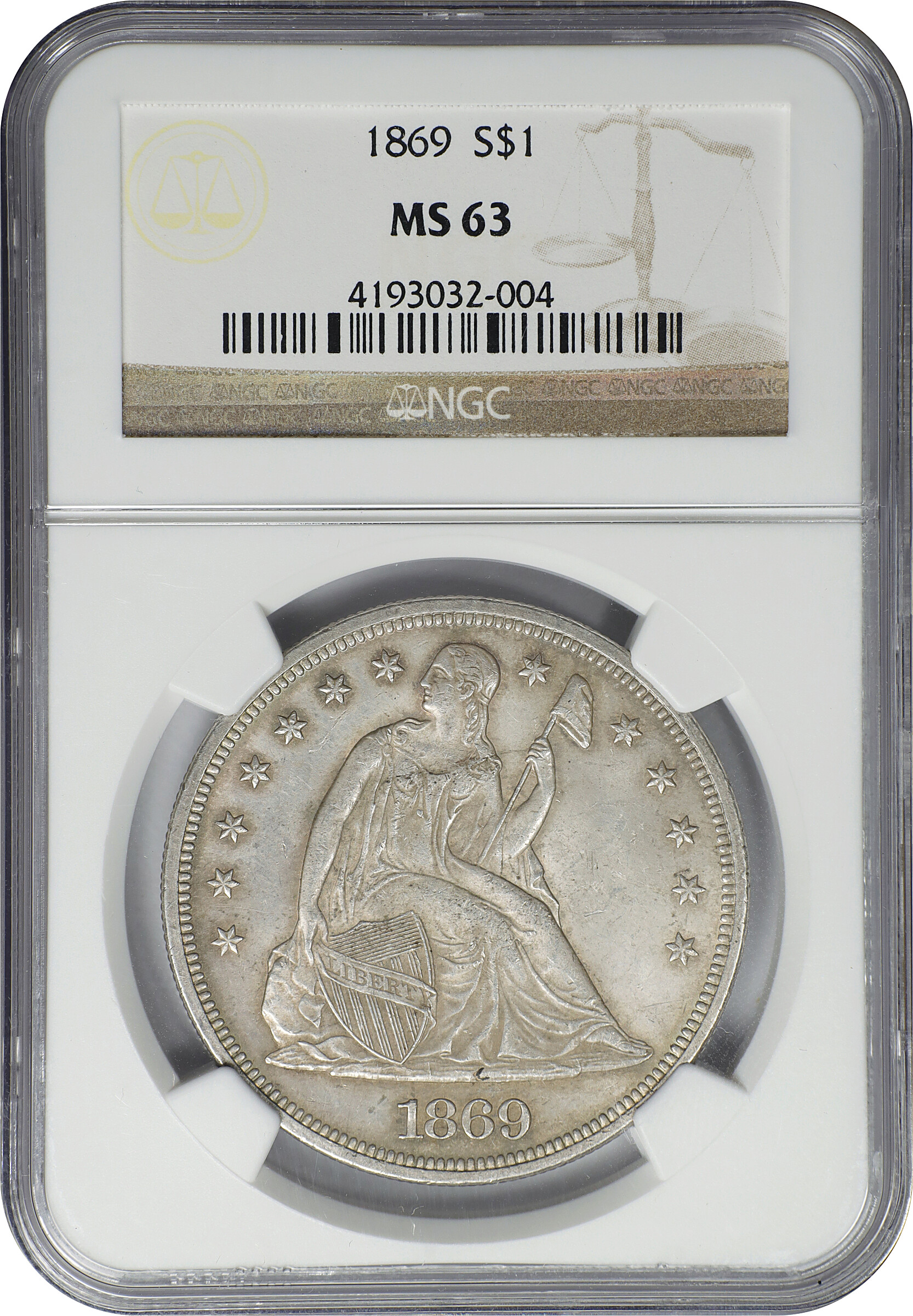 1869 $1 MS66 CAC thumbnail 9
