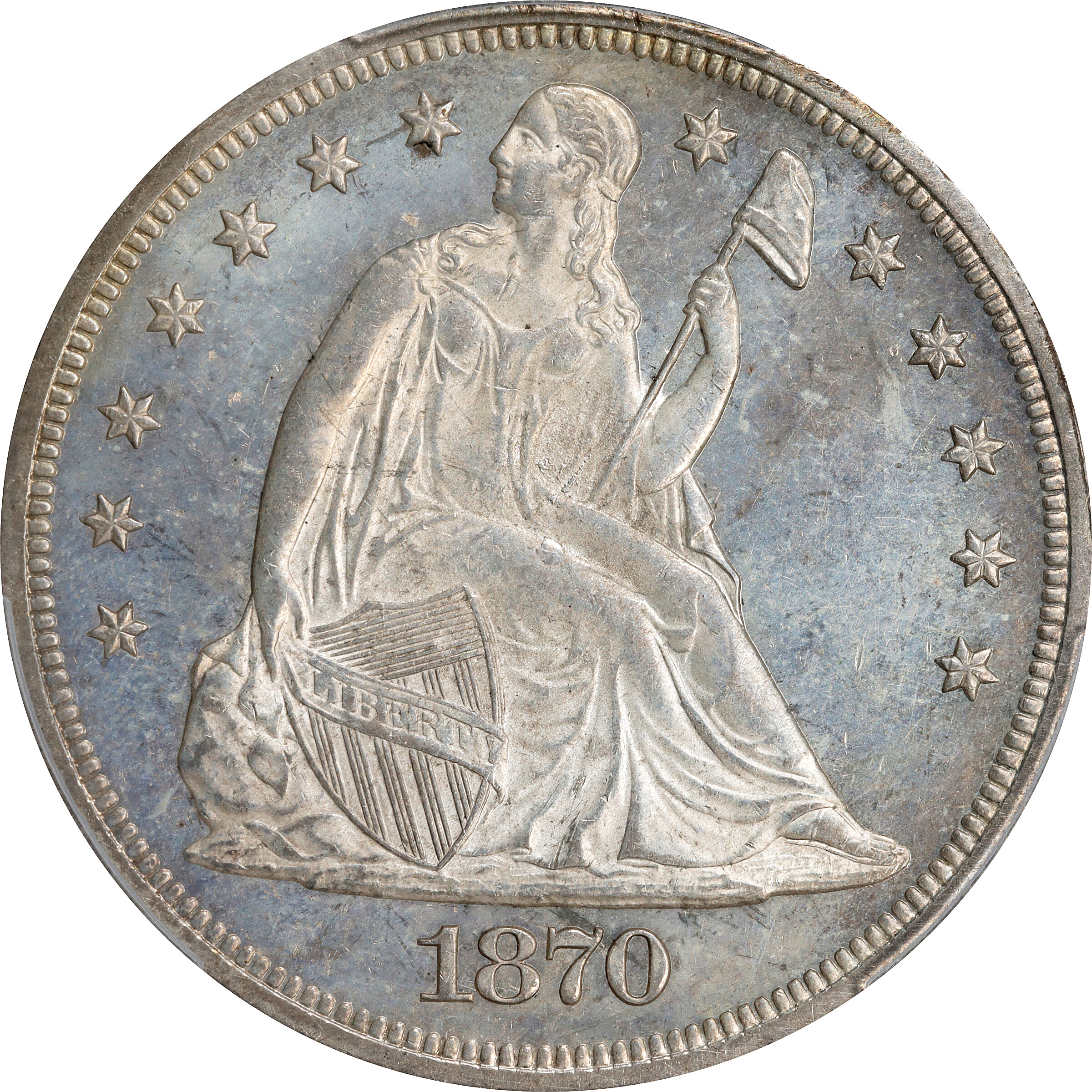 1870 Liberty Seated Silver Dollar. OC-3. Rarity-2. MS-63 (PCGS).