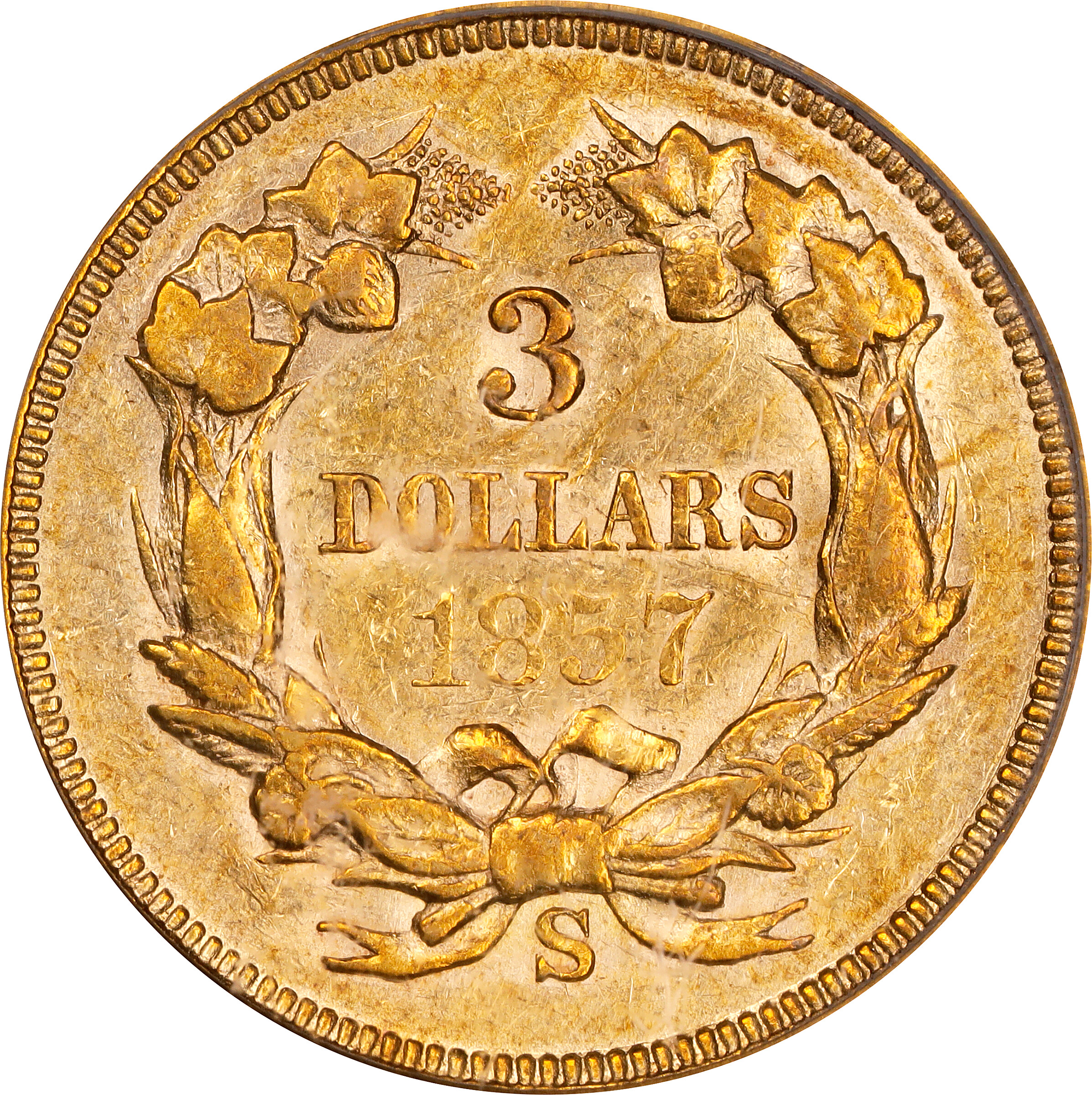 1857-S $3 AU50 thumbnail 2