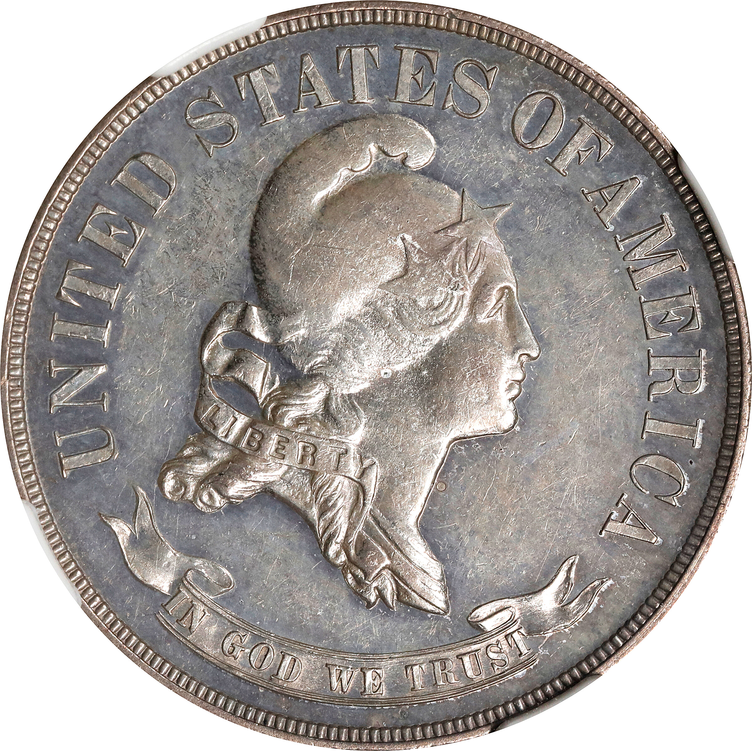 1870 Pattern Half Dollar. Judd-939, Pollock-1066. Rarity-5. Silver. Reeded Edge. Proof-62 (NGC).