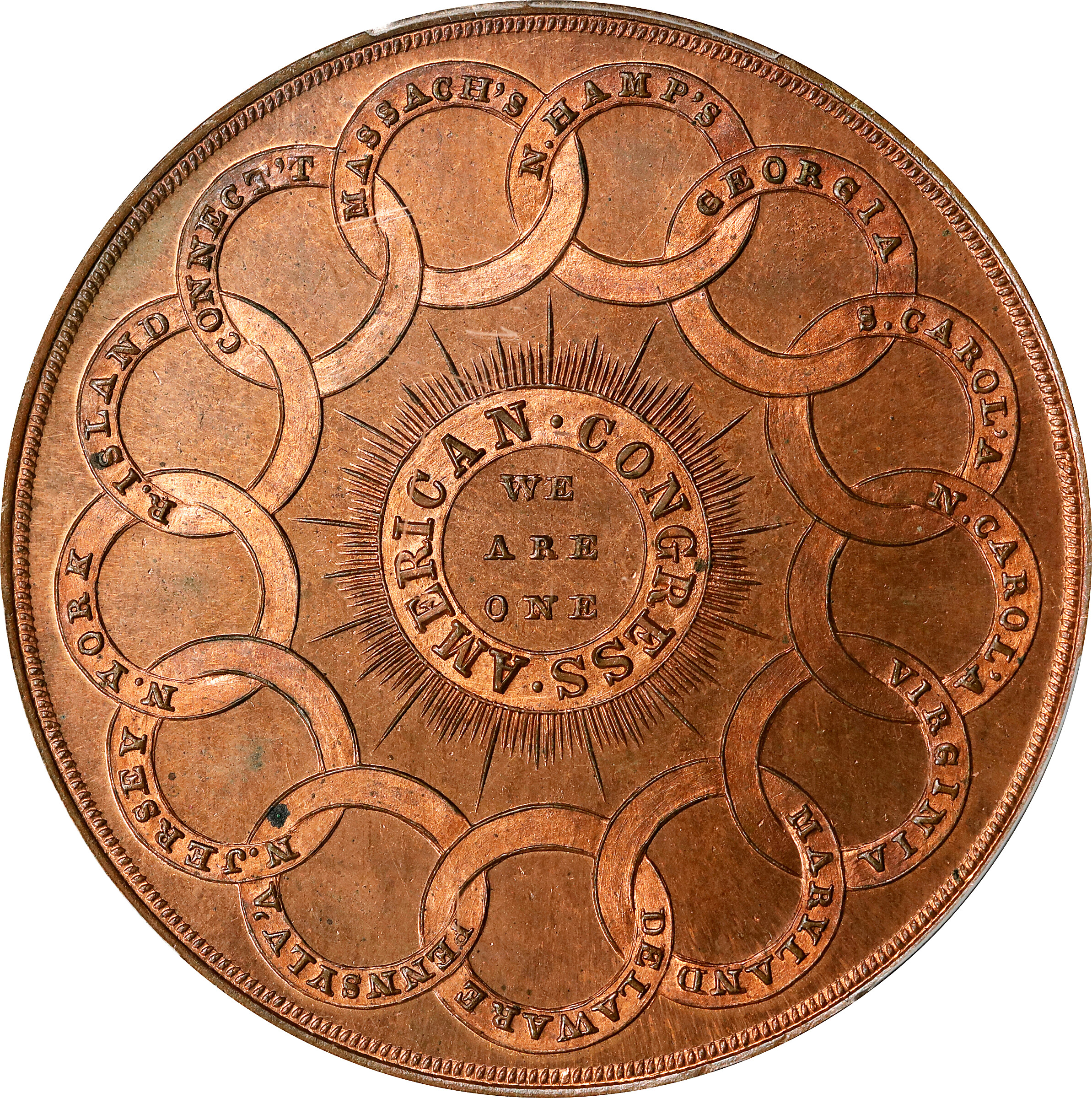 (Dated 1776) SC$1 Continental Dollar Restrike, Copper, HK-853 MS RB MS63 RB thumbnail 2