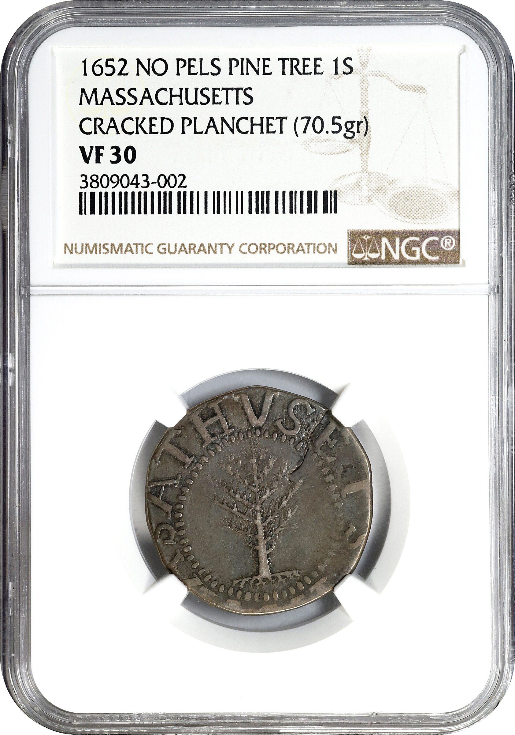 1652 Shilling Pine Tree, Large Planchet VF30 thumbnail 3
