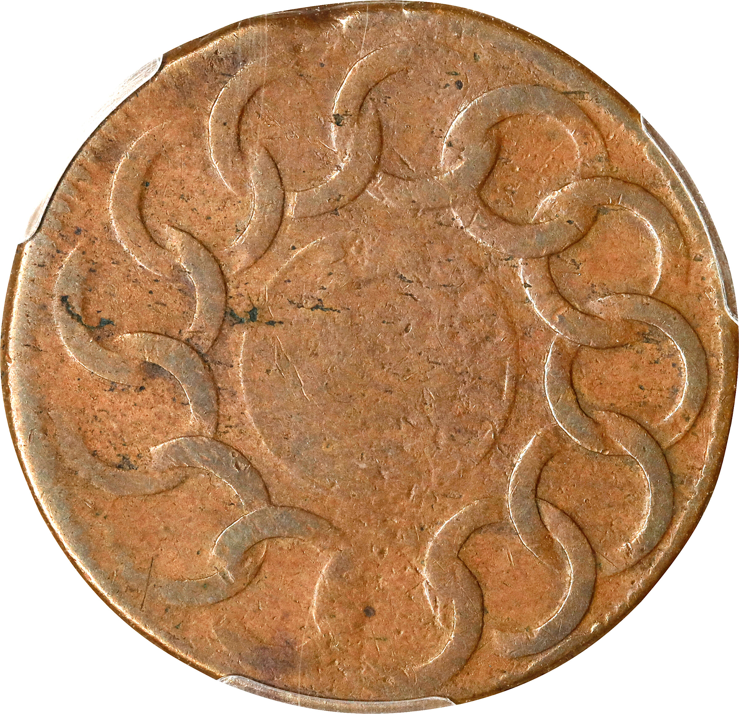 1787 Fugio 1c Cinquefoils, Raised Rims, Newman 12-Z MS BN F15 BN thumbnail 2