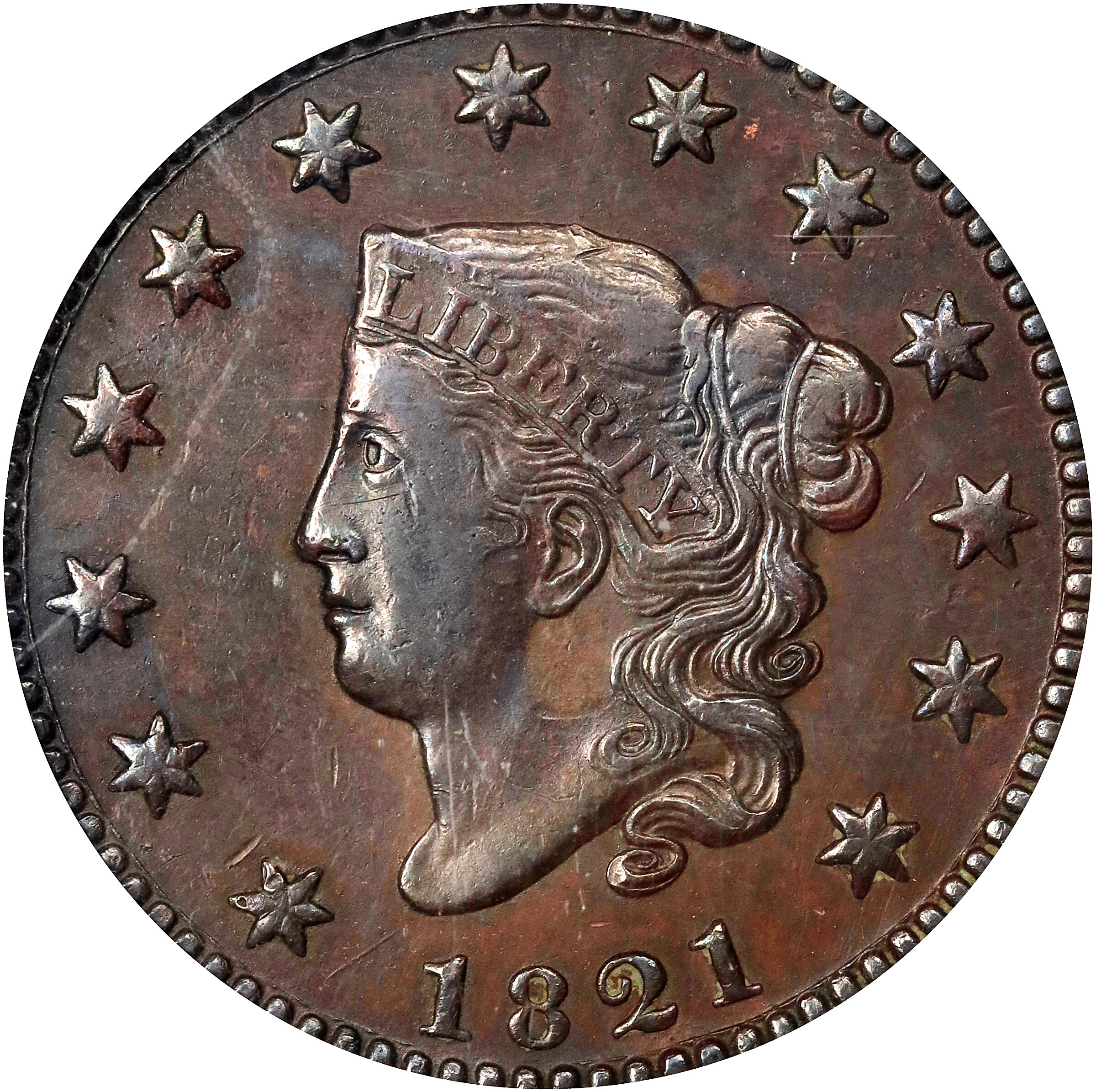 1821 Matron Head Cent. N-2. Rarity-1. EF-45 (PCGS).