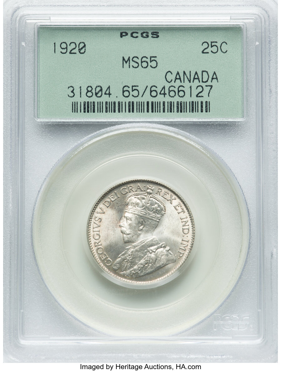 Canada: George V 25 Cents 1920 MS65 PCGS,...