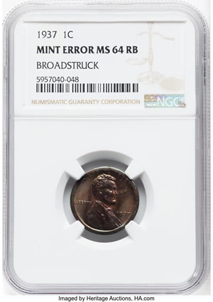 image for: 1937 1C Lincoln Cent -- Broadstruck -- MS64 Red and Brown NGC....