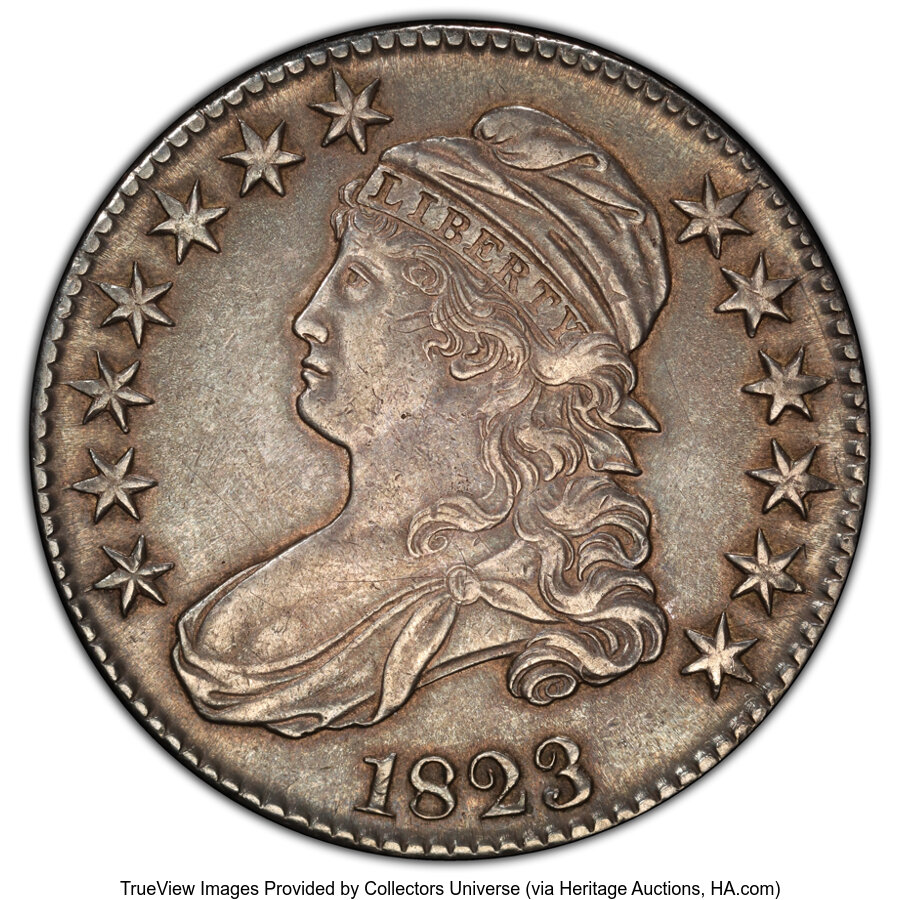 1823 50C O-106a, R.2, XF45 PCGS. PCGS Population: (10/18 and 0/3+). NGC Census: (5/12 and 0/0+). CDN: $300 Whsle. Bid for N...