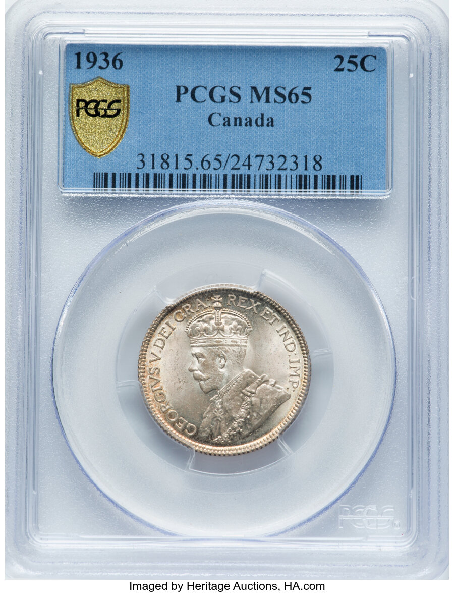 Canada: George V 25 Cents 1936 MS65 PCGS,...