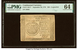 image for: Continental Currency September 26, 1778 $50 Contemporary Counterfeit PMG Choice Uncirculated 64....