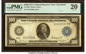image for: Fr. 1097 $100 1914 Federal Reserve Note PMG Very Fine 20....