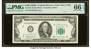 image for: Fr. 2161-B $100 1950D Federal Reserve Note. PMG Gem Uncirculated 66 EPQ....