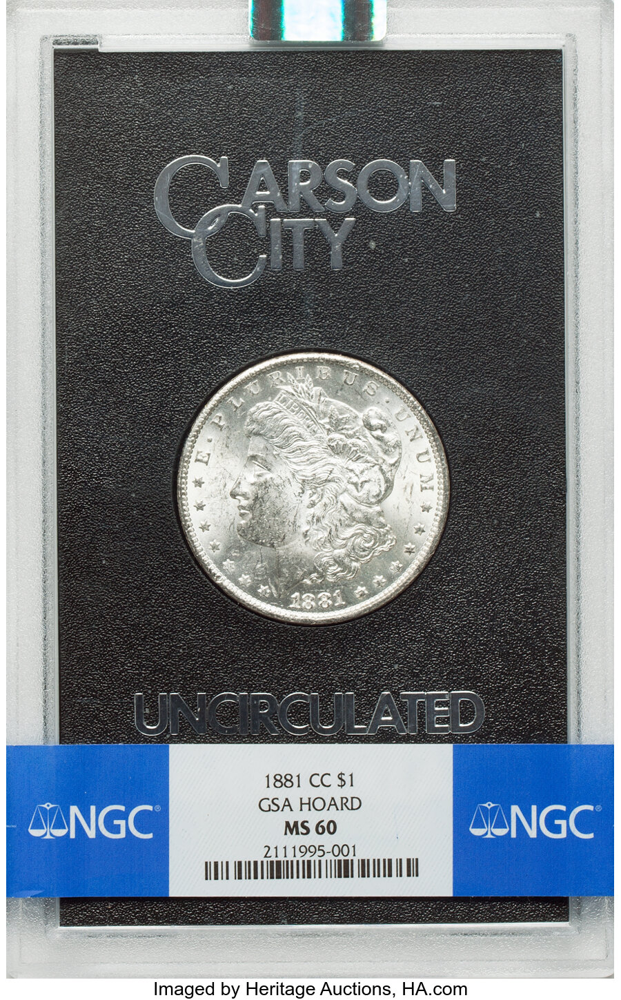 1881-CC $1 GSA MS60 NGC. NGC Census: (9/11646). PCGS Population: (0/758). CDN: $700 Whsle. Bid for NGC/PCGS MS60. Mintage 2...