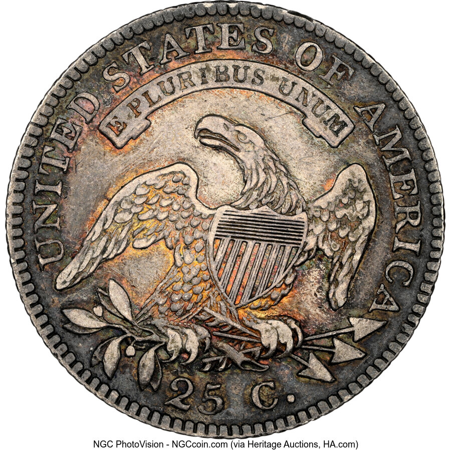 1818 25C B-8, R.3, XF45 NGC. NGC Census: (2/5). PCGS Population: (4/6). CDN: $1,200 Whsle. Bid for NGC/PCGS XF45. Mintage 3...
