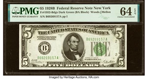 image for: Fr. 1952-B $5 1928B Federal Reserve Note. PMG Choice Uncirculated 64 EPQ....