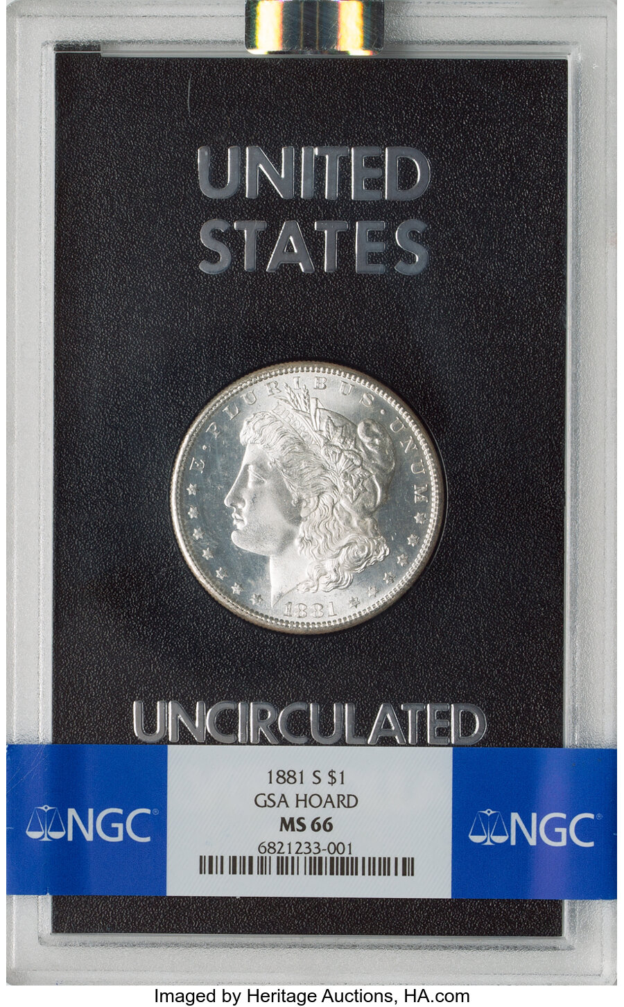 1881-S $1 GSA MS66 NGC. NGC Census: (24/2). PCGS Population: (2/0). MS66. Mintage 12,760,000. ...