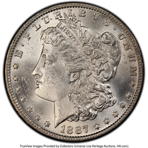 image for: 1887-O $1 VAM-5, Doubled Stars MS64 PCGS. A Top 100 Variety. PCGS Population: (10/3 and 0/0+). NGC Census: (39/1 and 0/0+)....