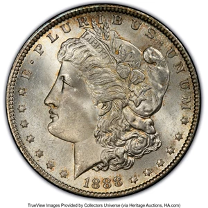 image for: 1888 $1 Doubled Eyelid, VAM-18, Hot 50, MS65 PCGS. PCGS Population: (5/1). NGC Census: (0/0). MS65. ...