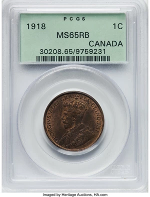 image for: Canada: George V Cent 1918 MS65 Red and Brown PCGS,...