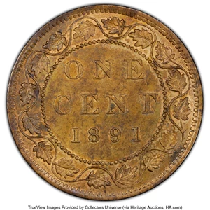 image for: Canada: Victoria "Small Date - Small Leaves" Cent 1891 MS63 Red and Brown PCGS,...