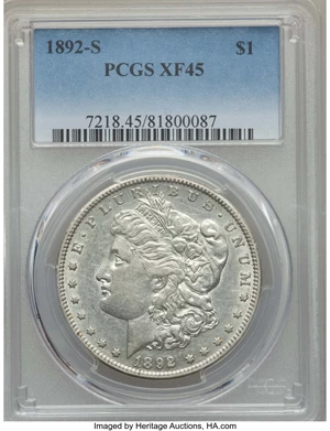 image for: 1892-S $1 Doubled Date, VAM-7, XF45 PCGS. A Top 100 Variety. PCGS Population: (3/3). NGC Census: (0/0). CDN: $900 Whsle. Bi...