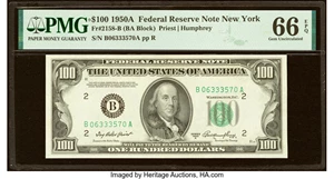 image for: Fr. 2158-B $100 1950A Federal Reserve Note. PMG Gem Uncirculated 66 EPQ....