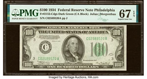image for: Fr. 2152-C $100 1934 Federal Reserve Note. PMG Superb Gem Unc 67 EPQ....