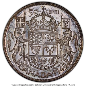 image for: Canada: George VI "Narrow Date" 50 Cents 1945 MS64 PCGS,...