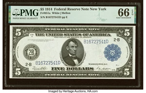 image for: Fr. 851a $5 1914 Federal Reserve Note PMG Gem Uncirculated 66 EPQ....