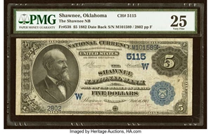image for: Shawnee, OK - $5 1882 Date Back Fr. 538 The Shawnee National Bank Ch. # (W)5115 PMG Very Fine 25....