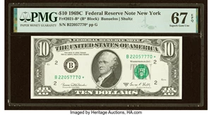 image for: Fr. 2021-B* $10 1969C Federal Reserve Star Note. PMG Superb Gem Unc 67 EPQ....