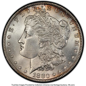 image for: 1880-O $1 Checkmark, VAM-21, Hot 50, MS64 PCGS. PCGS Population: (8/0 and 2/0+). NGC Census: (0/0 and 0/0+). MS64. ...