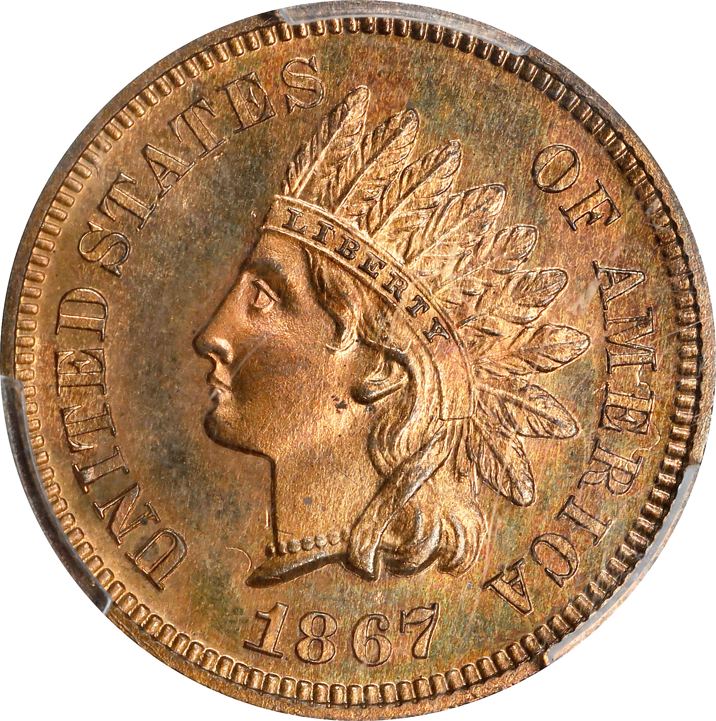 1867 Indian Cent. Proof-64 RB (PCGS).