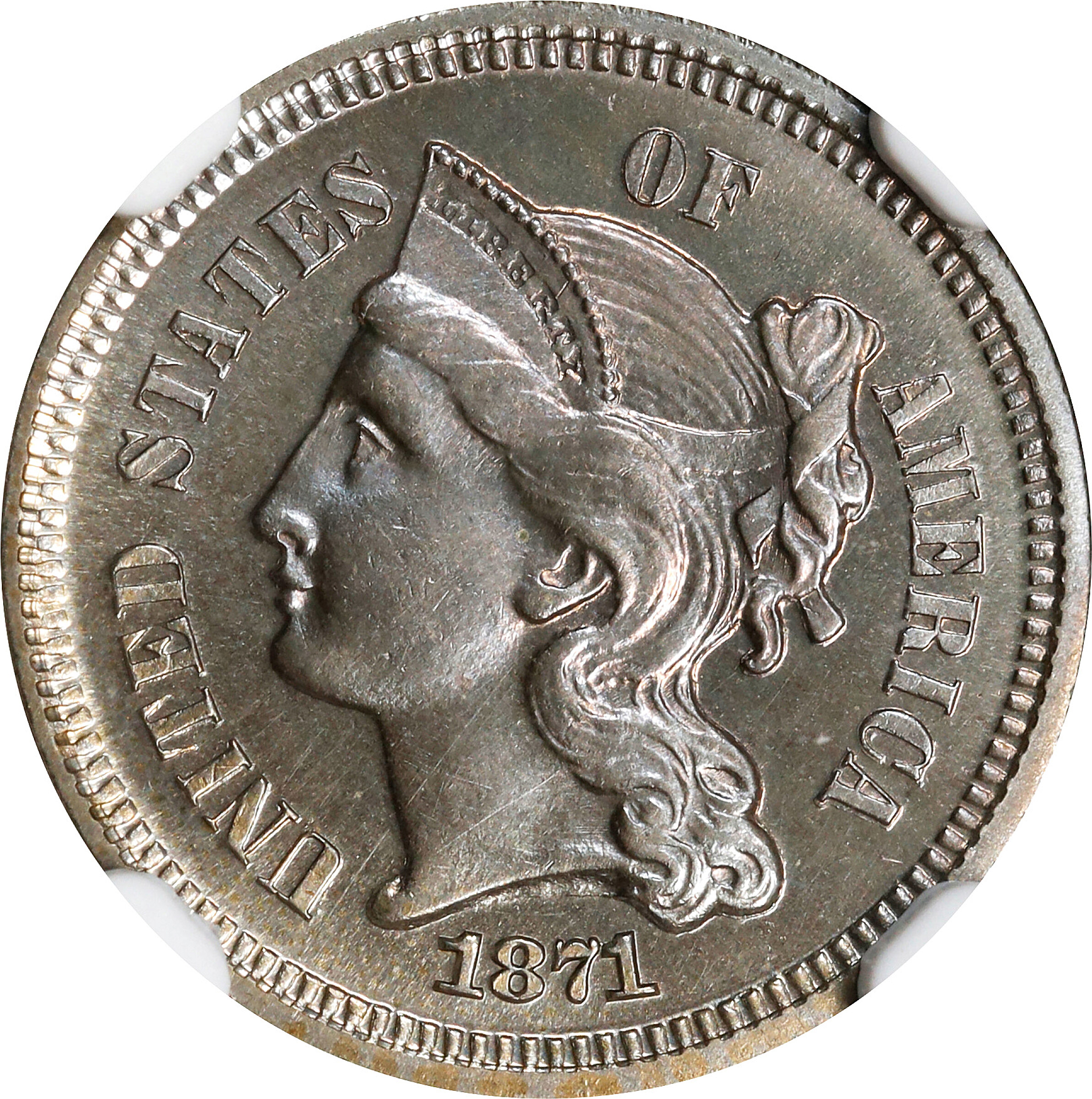 1871 Nickel Three-Cent Piece. Proof-66 (NGC).