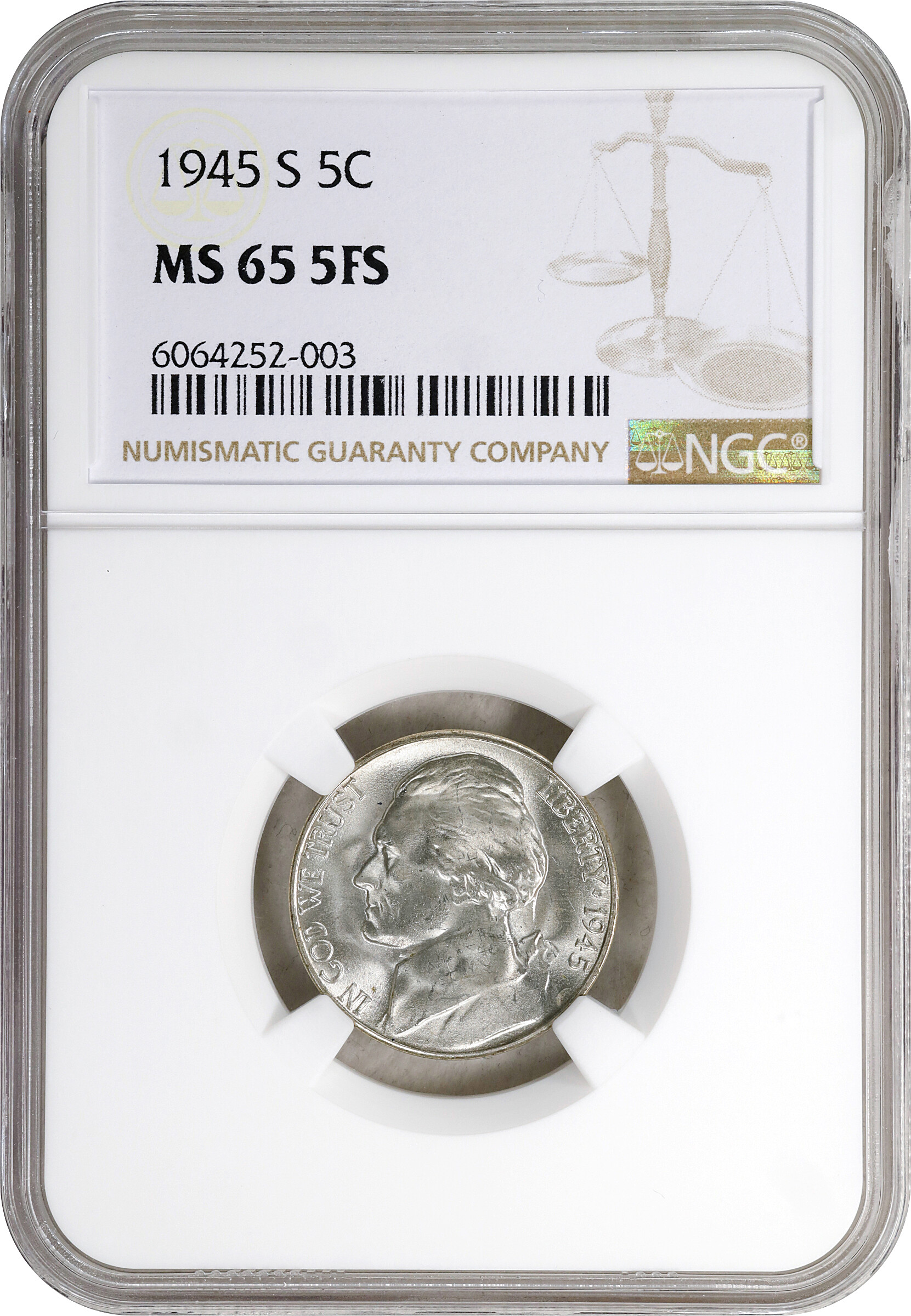 1945-S 5c Silver MS FS MS65 FS thumbnail 5