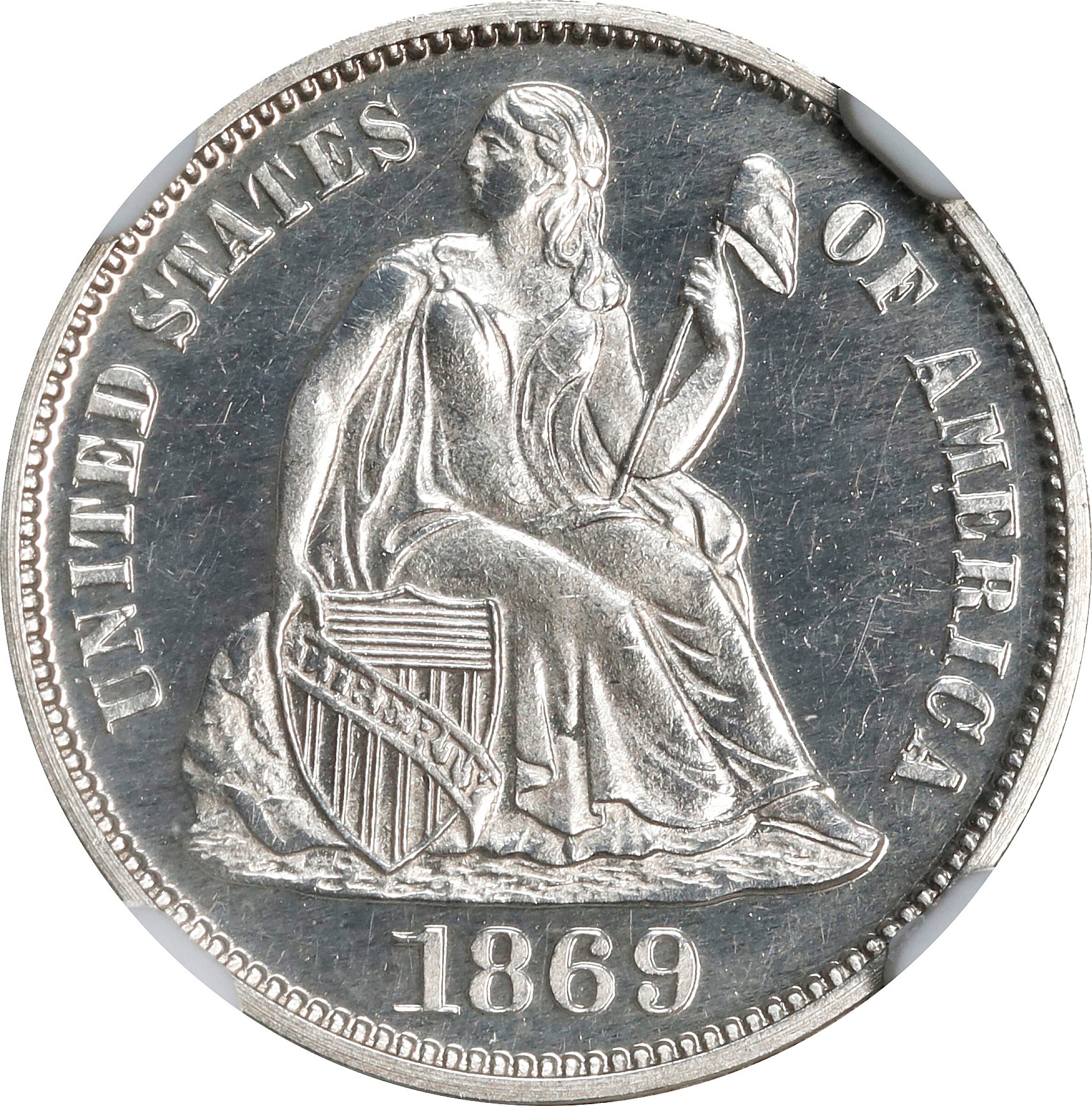 1869 Liberty Seated Dime. Proof-65 (NGC).